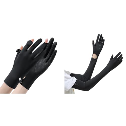 PALAY® Sun Protection Gloves & UV Arm Sleeves Combo for Women, Breathable Silk, Non-Slip, Touch Screen, Cooling, Full Finger & Open Tip, Outdoor Driving, Cycling, Gardening – Black PALAY® Sun Protection Gloves & UV Arm Sleeves Combo for Women, Breathable Silk, Non-Slip, Touch Screen, Cooling, Full Finger & Open Tip, Outdoor Driving, Cycling, Gardening – Black